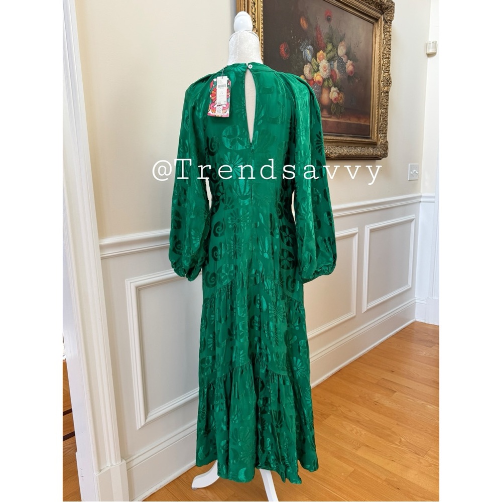 ANTHROPOLOGIE Farm Rio Green Floral Jacquard V-Neck Maxi Dress Petite MP NWT - Picture 15 of 17